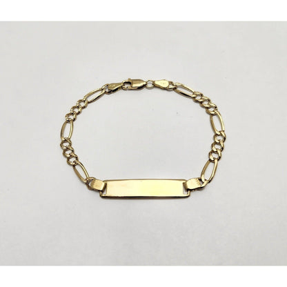 14K Yellow Gold Figaro Link ID Bracelet