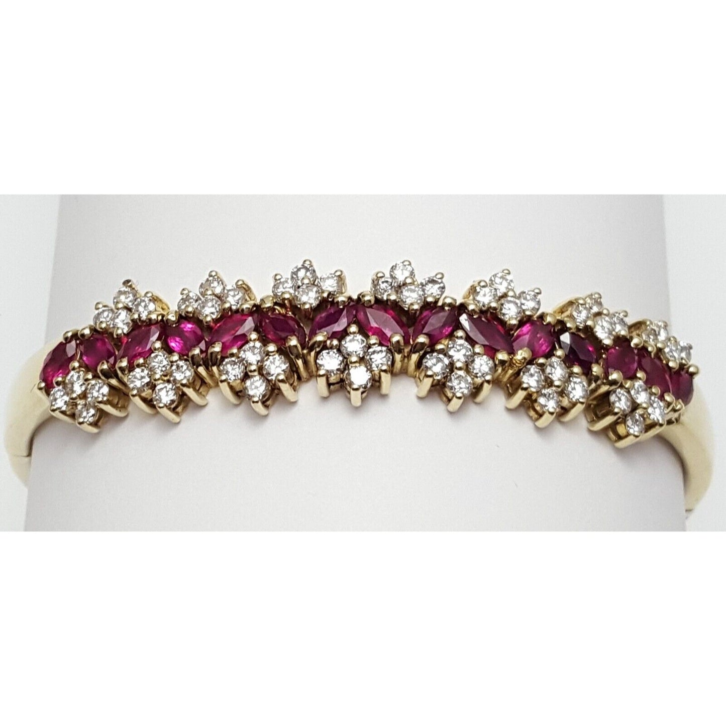 14K Solid Yellow Gold Designer Ruby & Diamond Bangle Bracelet