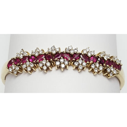 14K Solid Yellow Gold Designer Ruby & Diamond Bangle Bracelet