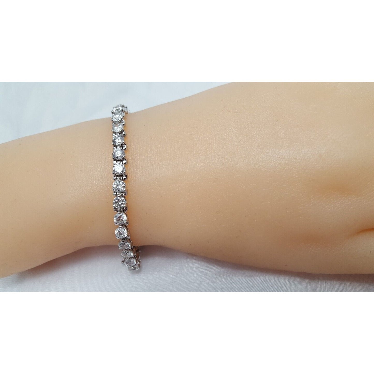 14K Solid White Gold Diamond Tennis Link Bracelet