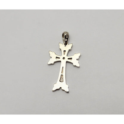 14K Solid White Gold Religious Cross Pendant Charm