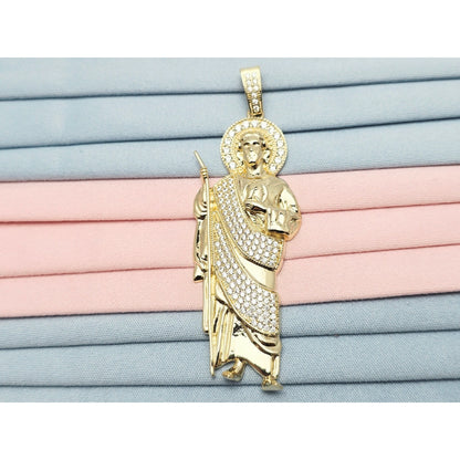 Large 10K Yellow Gold Saint Jude CZ Charm Pendant