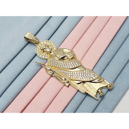 Large 10K Yellow Gold Saint Jude CZ Charm Pendant