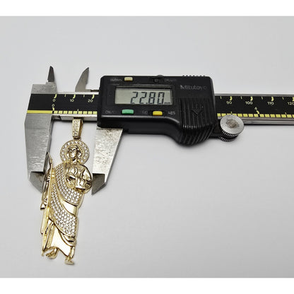 Large 10K Yellow Gold Saint Jude CZ Charm Pendant