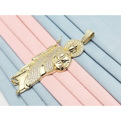 Large 10K Yellow Gold Saint Jude CZ Charm Pendant