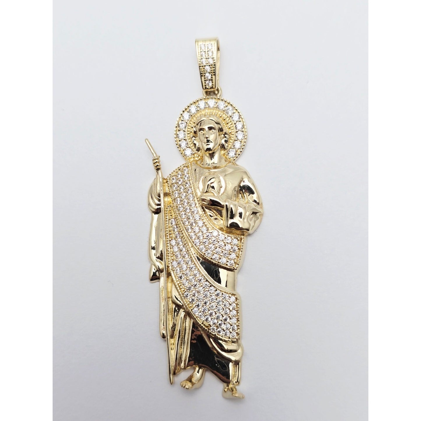 Large 10K Yellow Gold Saint Jude CZ Charm Pendant