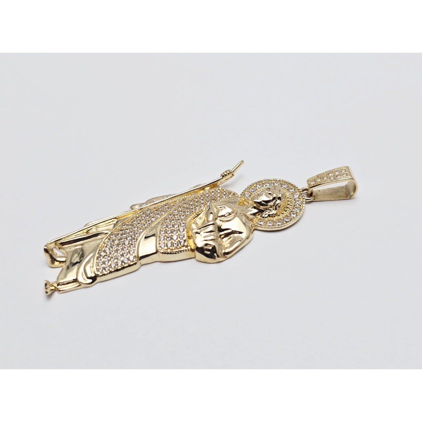 Large 10K Yellow Gold Saint Jude CZ Charm Pendant