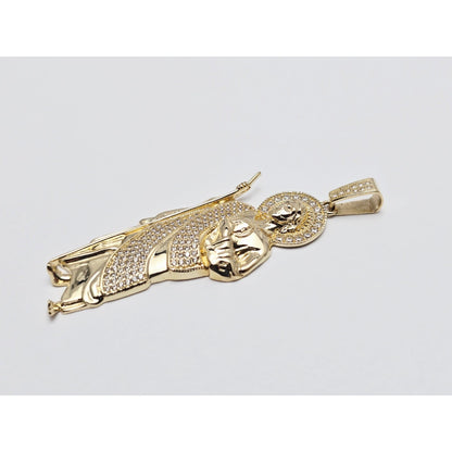 Large 10K Yellow Gold Saint Jude CZ Charm Pendant