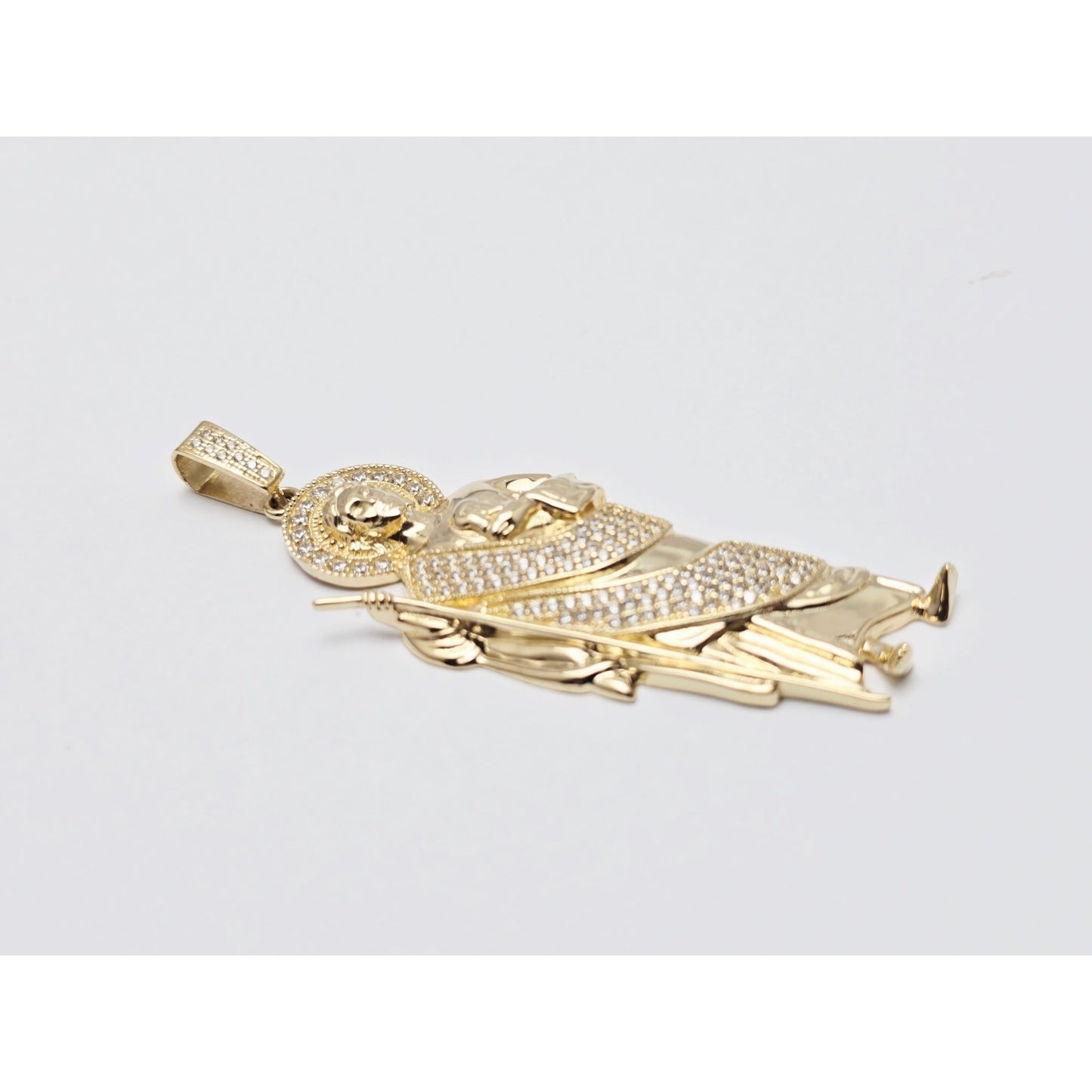 Large 10K Yellow Gold Saint Jude CZ Charm Pendant