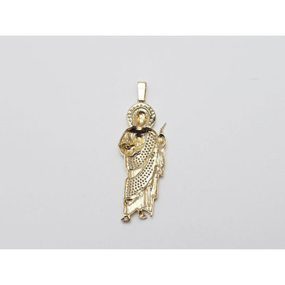 Large 10K Yellow Gold Saint Jude CZ Charm Pendant