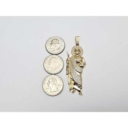 Large 10K Yellow Gold Saint Jude CZ Charm Pendant
