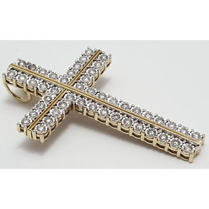 10K Solid Two Tone Gold Designer Diamond Cross Pendant Charm 1.44 ct