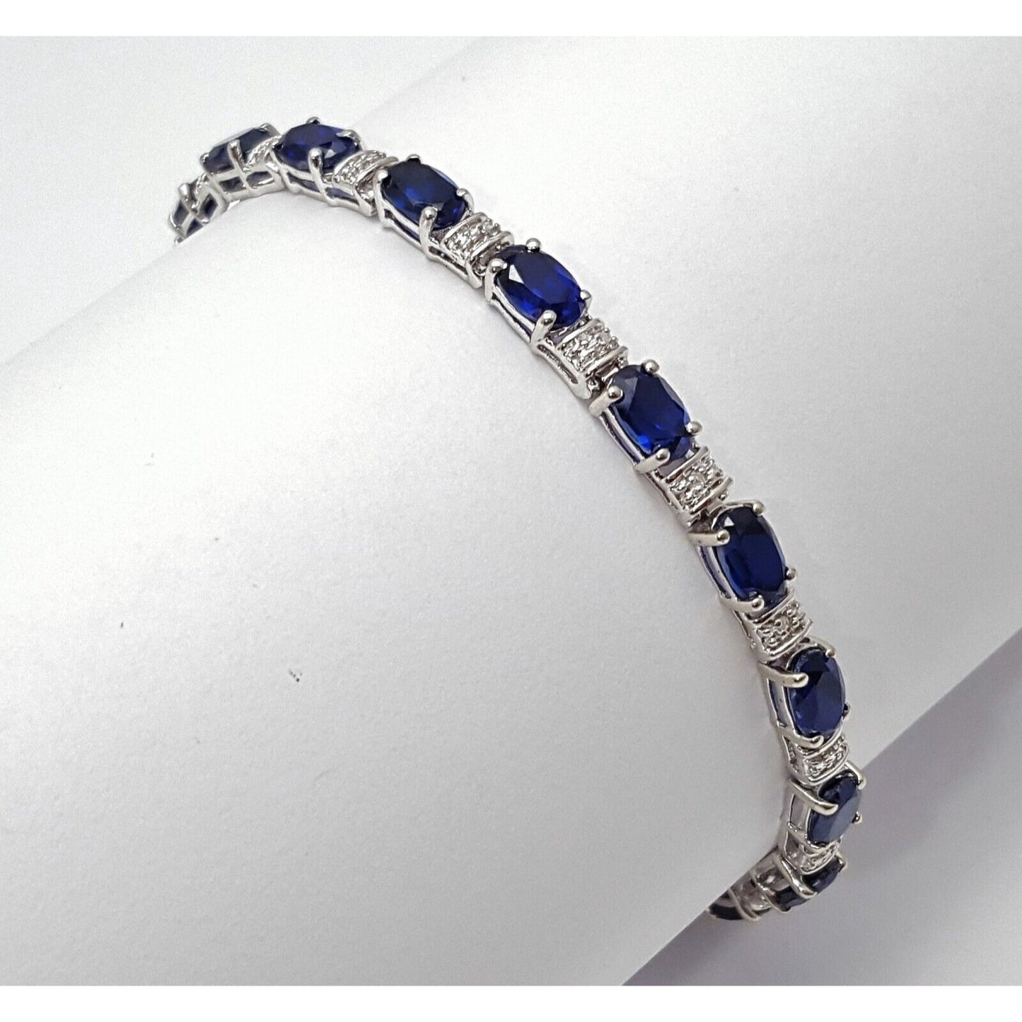 10K Solid White Gold Dark Blue Crystal Tennis Bracelet