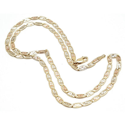 10K Tri Tone Gold Diamond Cut Mariner Link Chain Necklace