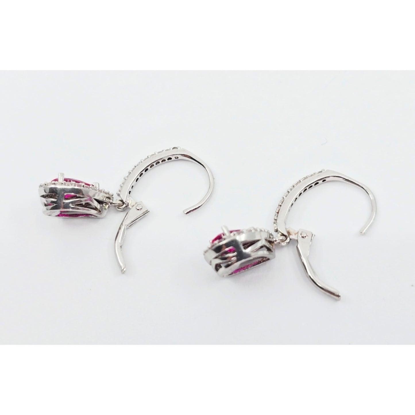 925 Sterling Silver Rhodium Plated Synthetic Ruby Lever Back Dangle Earrings