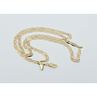 14K Tri Tone Gold Diamond Cut Valentino Link Chain Necklace