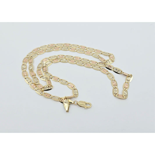 14K Tri Tone Gold Diamond Cut Valentino Link Chain Necklace