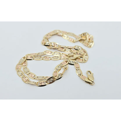 14K Tri Tone Gold Diamond Cut Valentino Link Chain Necklace