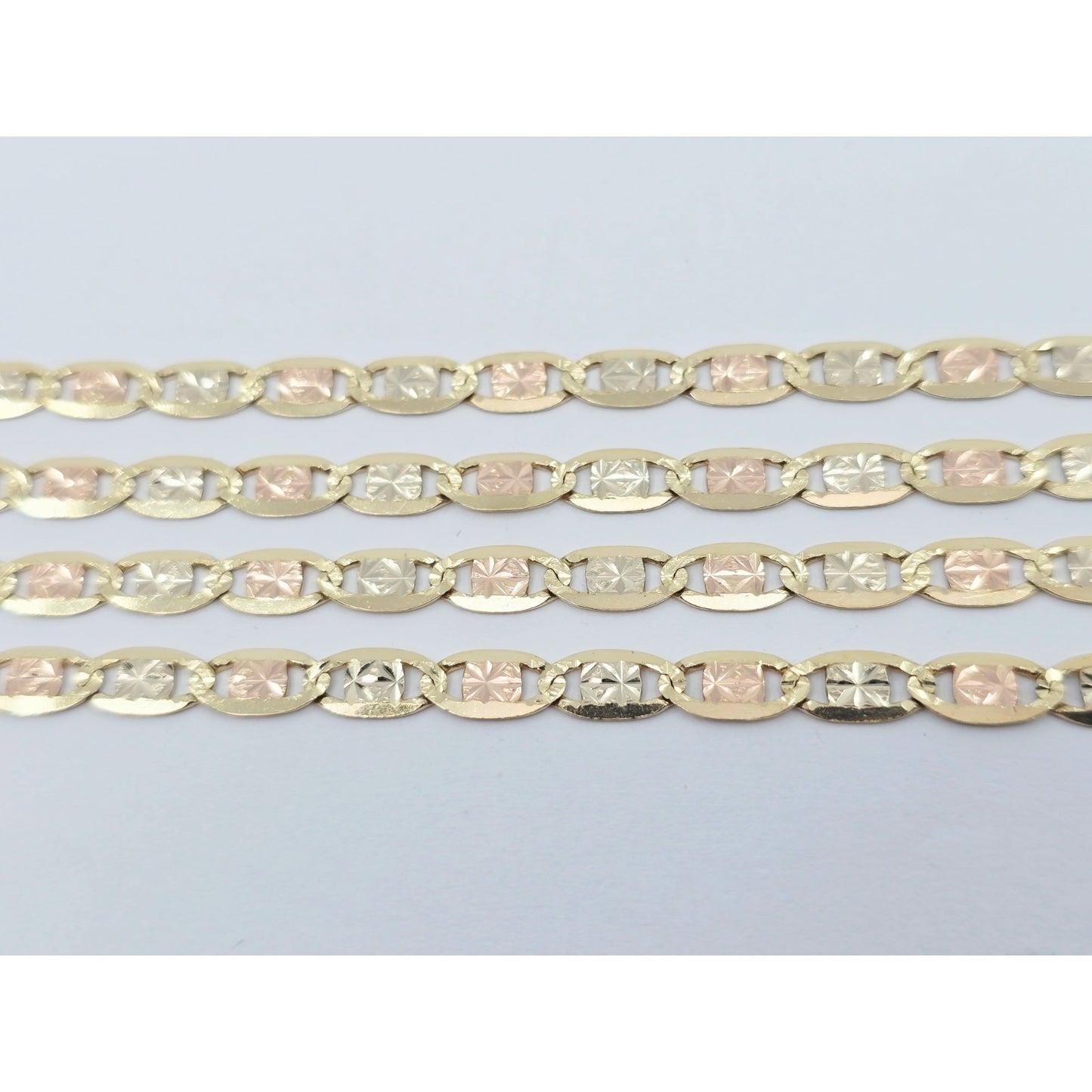 14K Tri Tone Gold Diamond Cut Valentino Link Chain Necklace