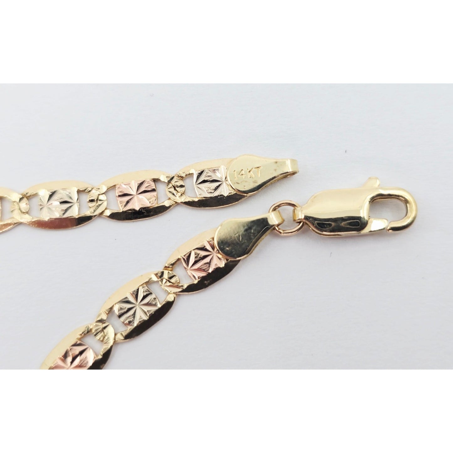 14K Tri Tone Gold Diamond Cut Valentino Link Chain Necklace