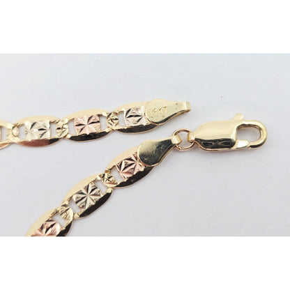 14K Tri Tone Gold Diamond Cut Valentino Link Chain Necklace