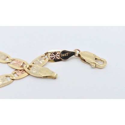 14K Tri Tone Gold Diamond Cut Valentino Link Chain Necklace