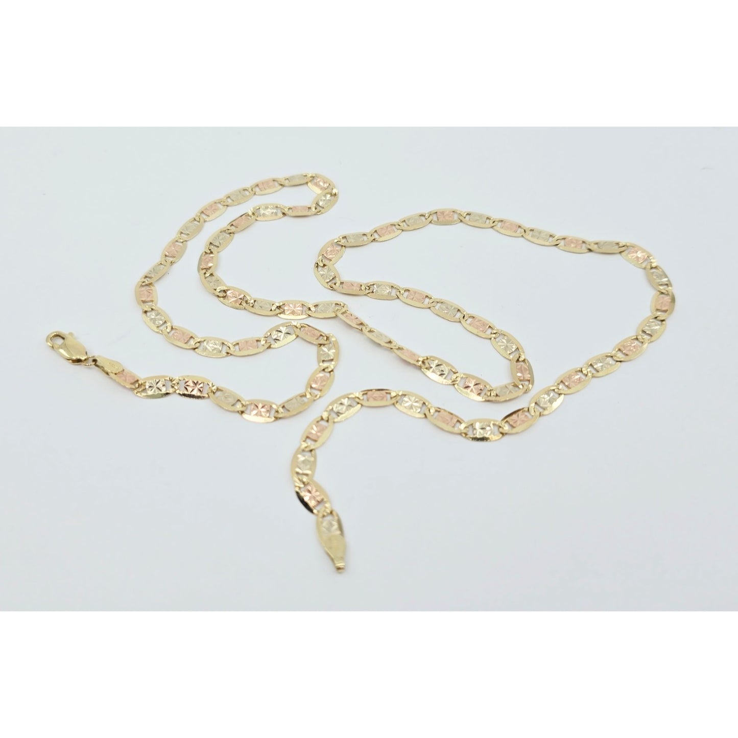 14K Tri Tone Gold Diamond Cut Valentino Link Chain Necklace