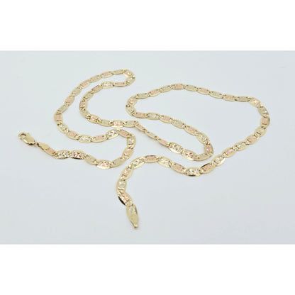 14K Tri Tone Gold Diamond Cut Valentino Link Chain Necklace