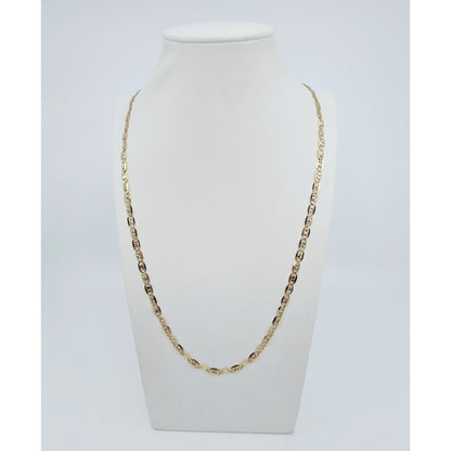14K Tri Tone Gold Diamond Cut Valentino Link Chain Necklace