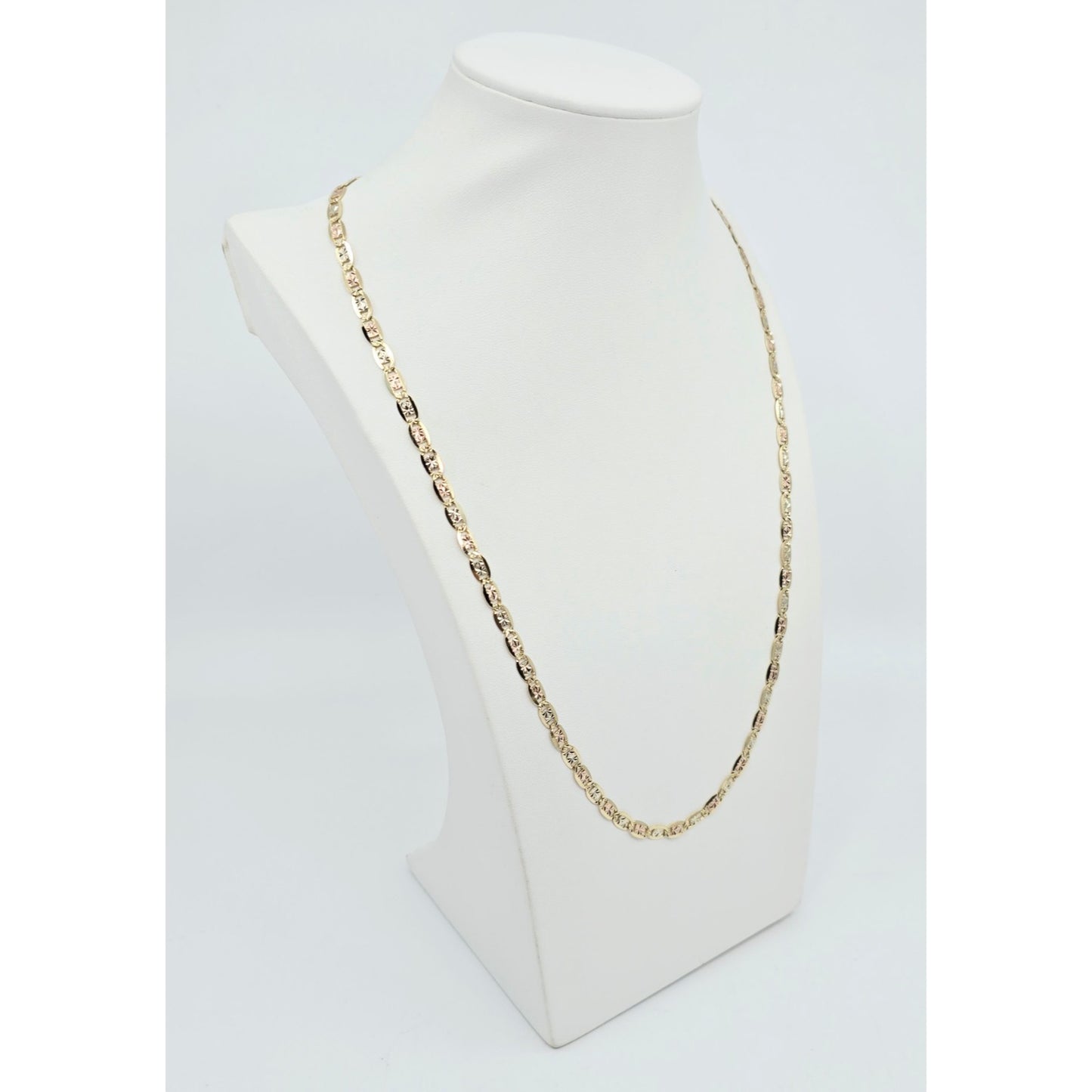 14K Tri Tone Gold Diamond Cut Valentino Link Chain Necklace