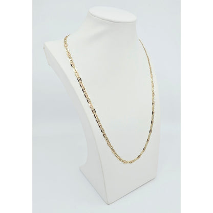 14K Tri Tone Gold Diamond Cut Valentino Link Chain Necklace