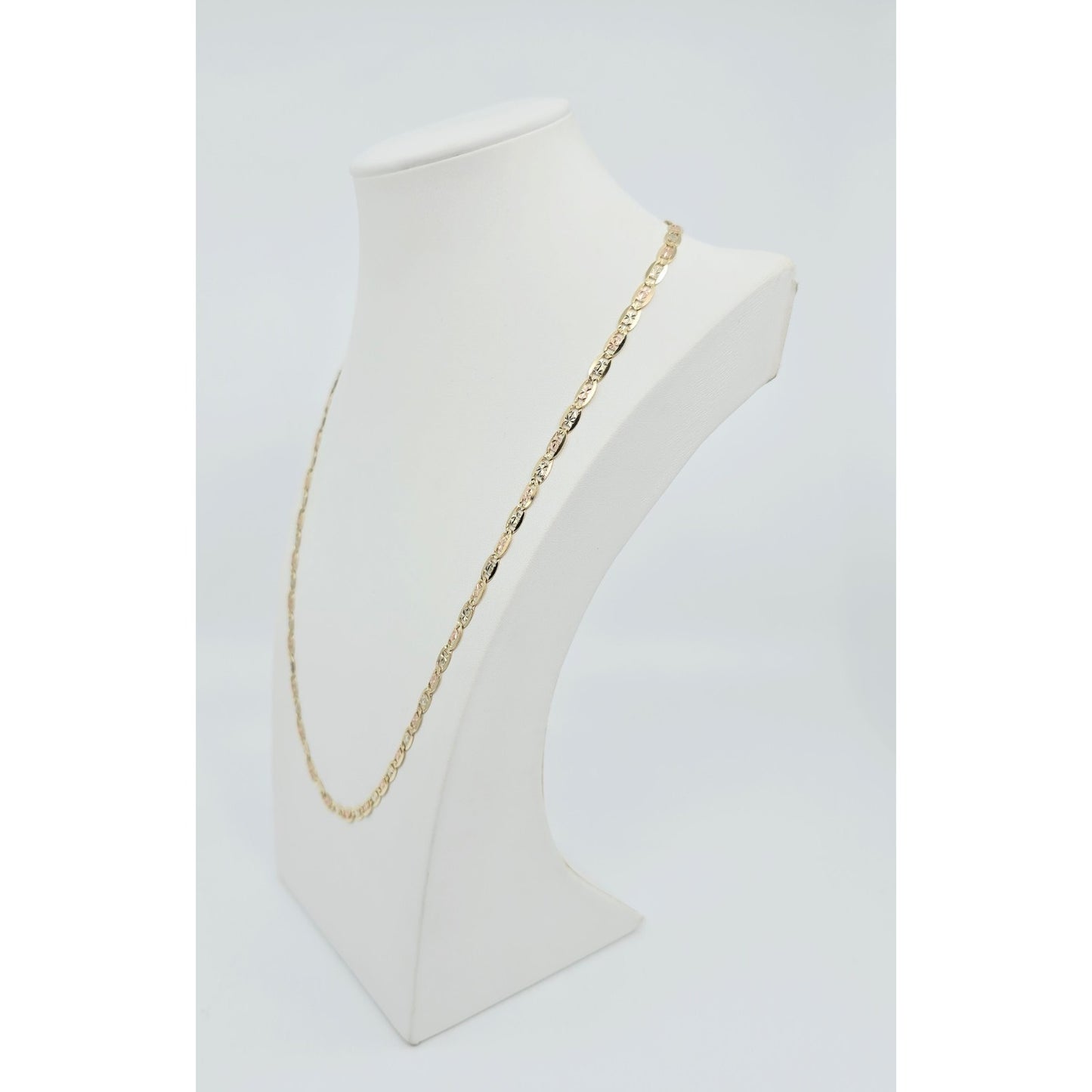 14K Tri Tone Gold Diamond Cut Valentino Link Chain Necklace