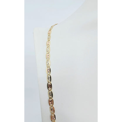 14K Tri Tone Gold Diamond Cut Valentino Link Chain Necklace