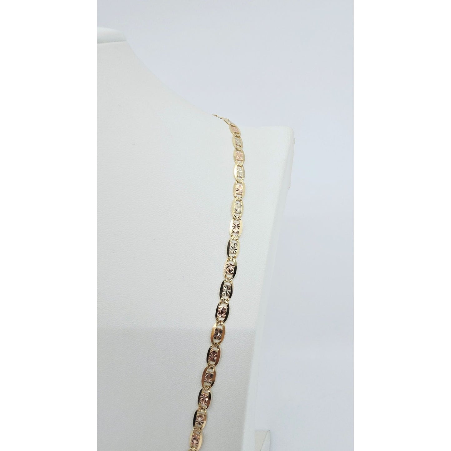 14K Tri Tone Gold Diamond Cut Valentino Link Chain Necklace