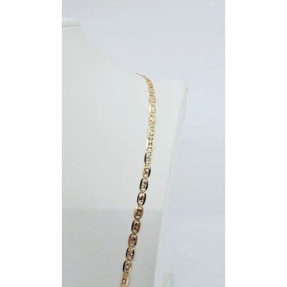 14K Tri Tone Gold Diamond Cut Valentino Link Chain Necklace