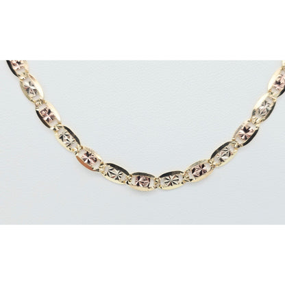 14K Tri Tone Gold Diamond Cut Valentino Link Chain Necklace