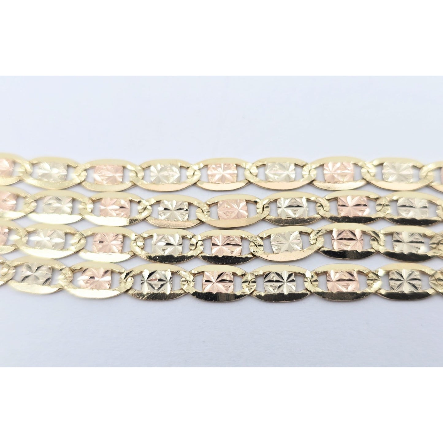 14K Tri Tone Gold Diamond Cut Valentino Link Chain Necklace