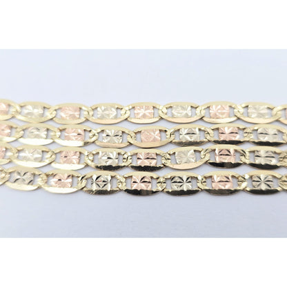 14K Tri Tone Gold Diamond Cut Valentino Link Chain Necklace