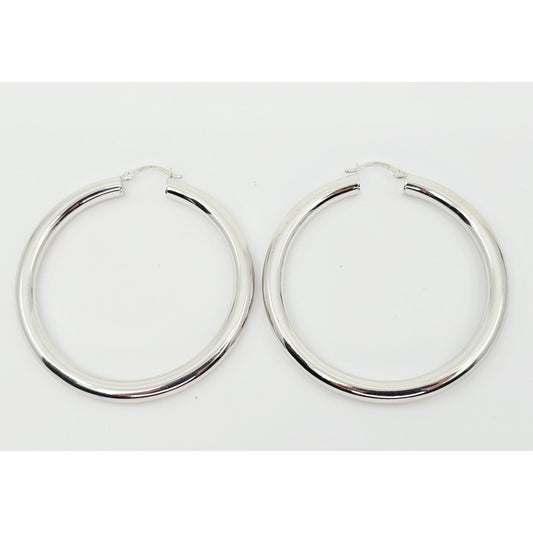 Medium 14K White Gold Hinged Round Hoop Earrings