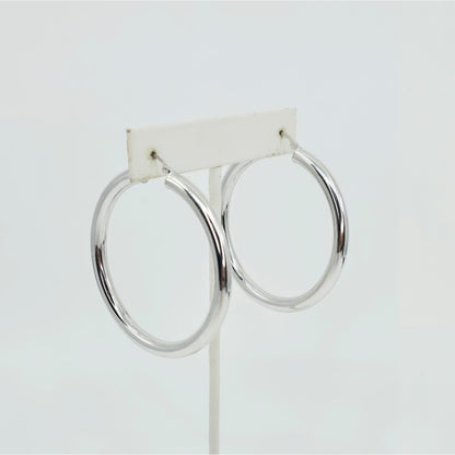 Medium 14K White Gold Hinged Round Hoop Earrings