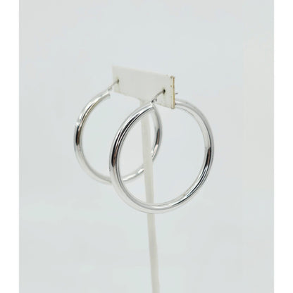 Medium 14K White Gold Hinged Round Hoop Earrings