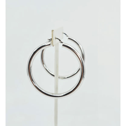 Medium 14K White Gold Hinged Round Hoop Earrings