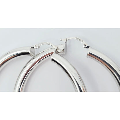Medium 14K White Gold Hinged Round Hoop Earrings