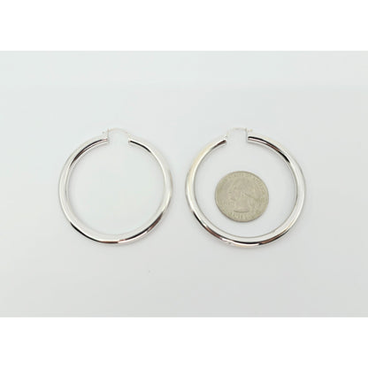Medium 14K White Gold Hinged Round Hoop Earrings