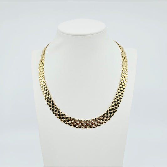 18K Yellow Gold Graduated Flat Collar Panther Link Chain Necklace