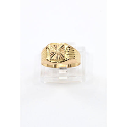 Vintage 18K Yellow Gold Italian Diamond Cut Starburst Signet Ring