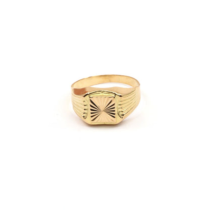 Vintage 18K Yellow Gold Italian Diamond Cut Starburst Signet Ring