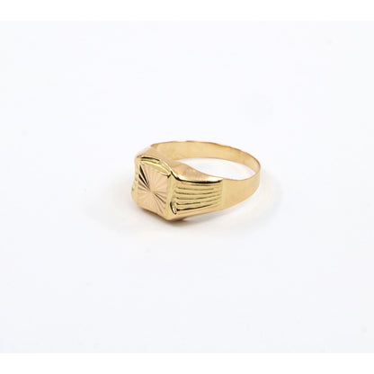 Vintage 18K Yellow Gold Italian Diamond Cut Starburst Signet Ring