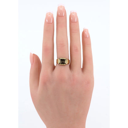 Vintage 18K Yellow Gold Italian Diamond Cut Starburst Signet Ring