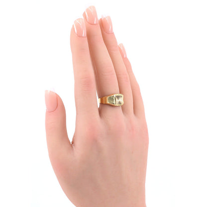 Vintage 18K Yellow Gold Italian Diamond Cut Starburst Signet Ring